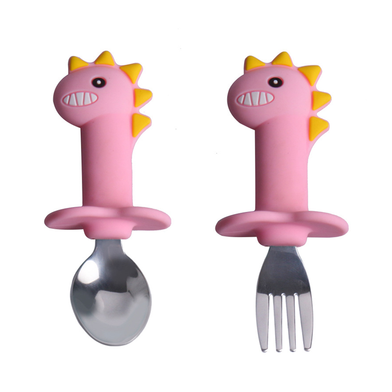 Cartoon Silicone Spoon and Short Fork Set