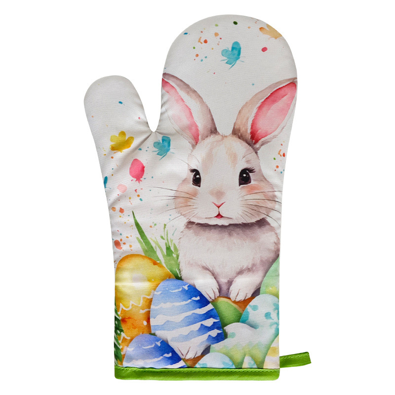 Cute Bunnies Pink Flower Oven Mitts