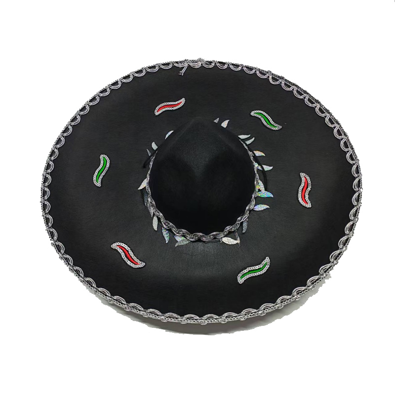 Large Mexican Silver-edged Wide-brimmed Adjustable Hat