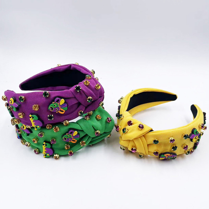 Mardi Gras Hand Sewn Crystal Top Knotted Hair Band