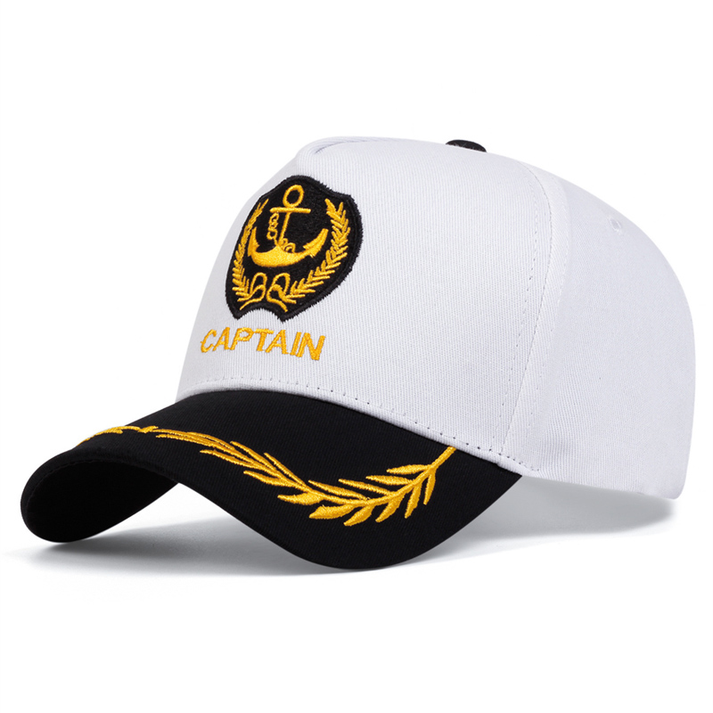 White Black Anchor Embroidered Captain Hat